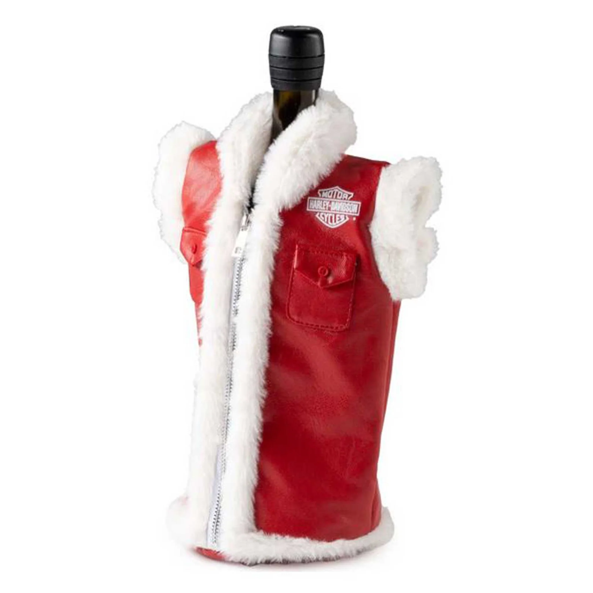 Harley-Davidson® Biker Santa Fur Trim Vest Insulated Wine Bottle Cooler - Red - Image 2