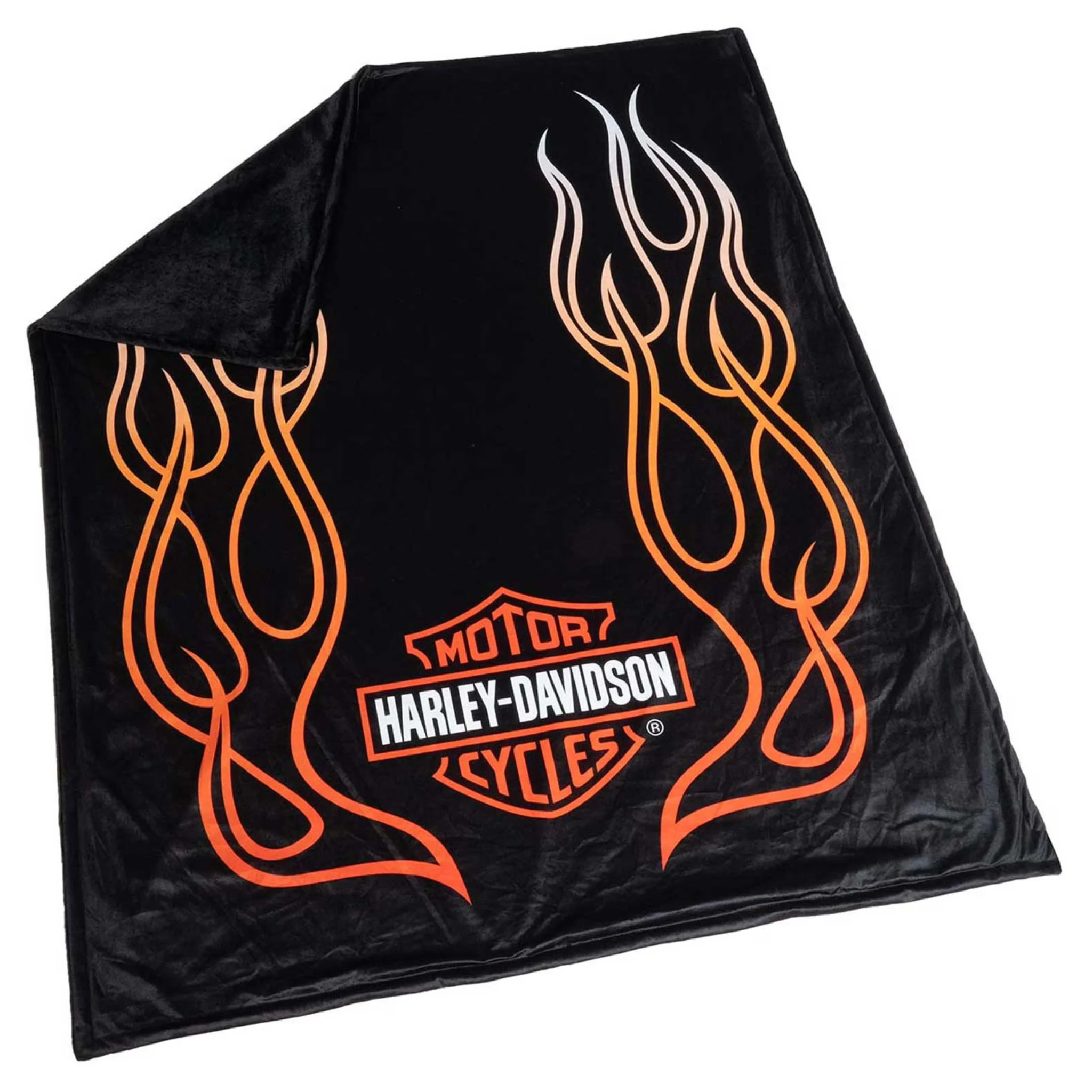Harley-Davidson® Flames Bar & Shield Fleece Blanket w/ Sherpa Backing - Black - Image 2