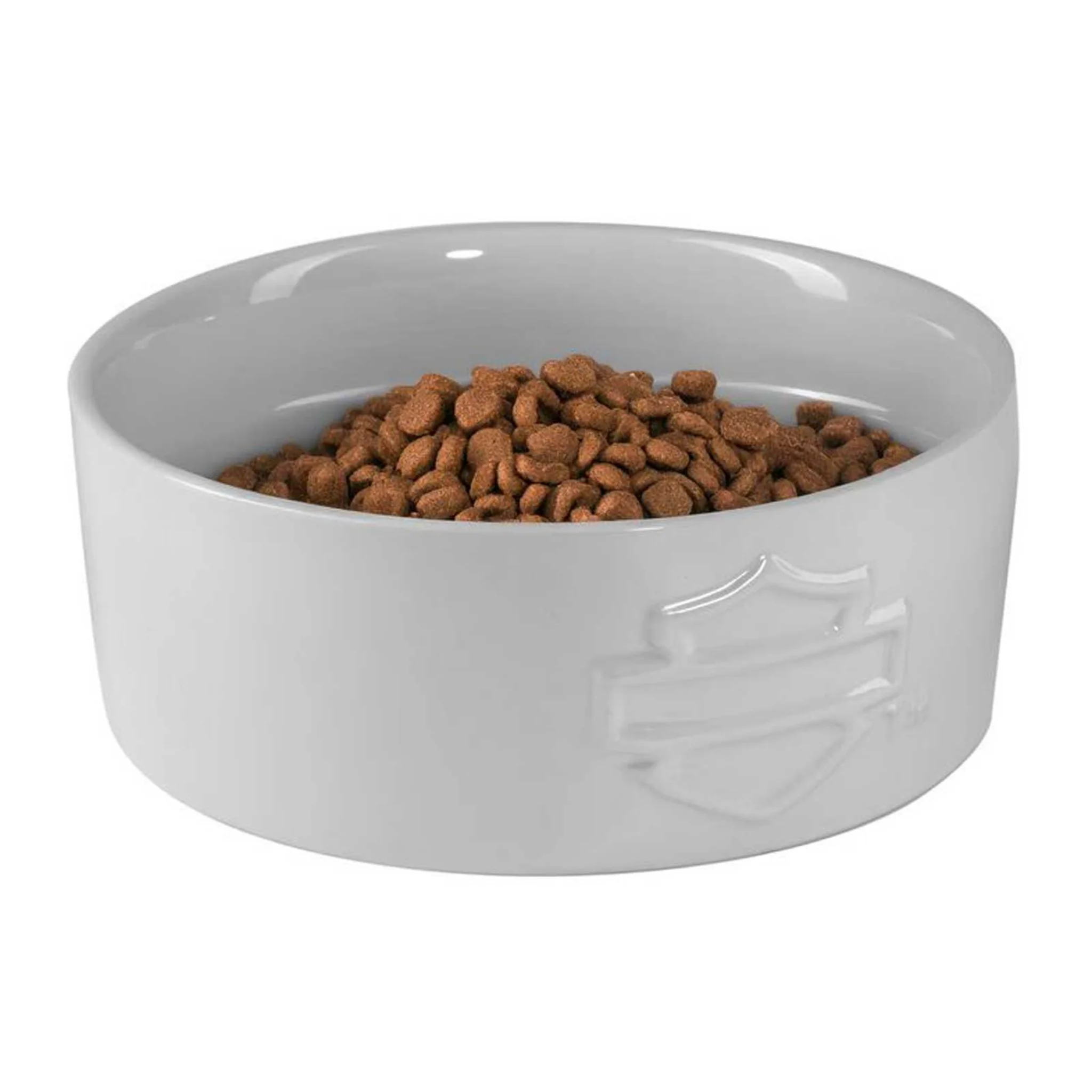 Harley-Davidson® Sculpted Open Bar & Shield Logo Ceramic Pet Bowl - White - Image 4