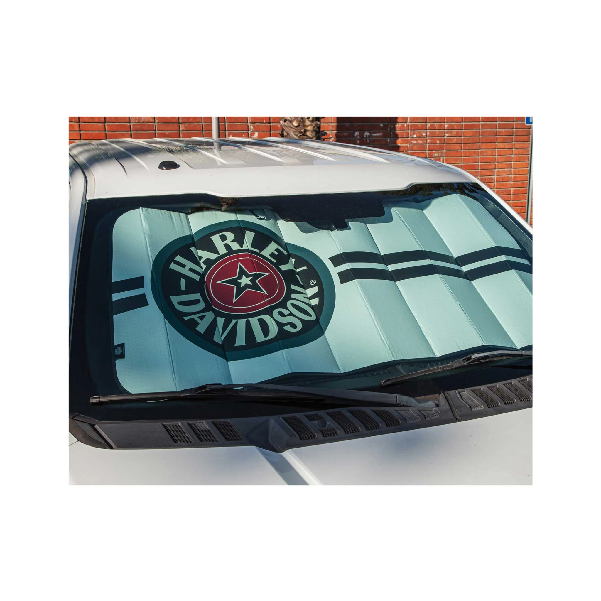 Harley-Davidson® Universal Accordion Auto Sunshade - Star Circle Logo- Matte White - Image 2