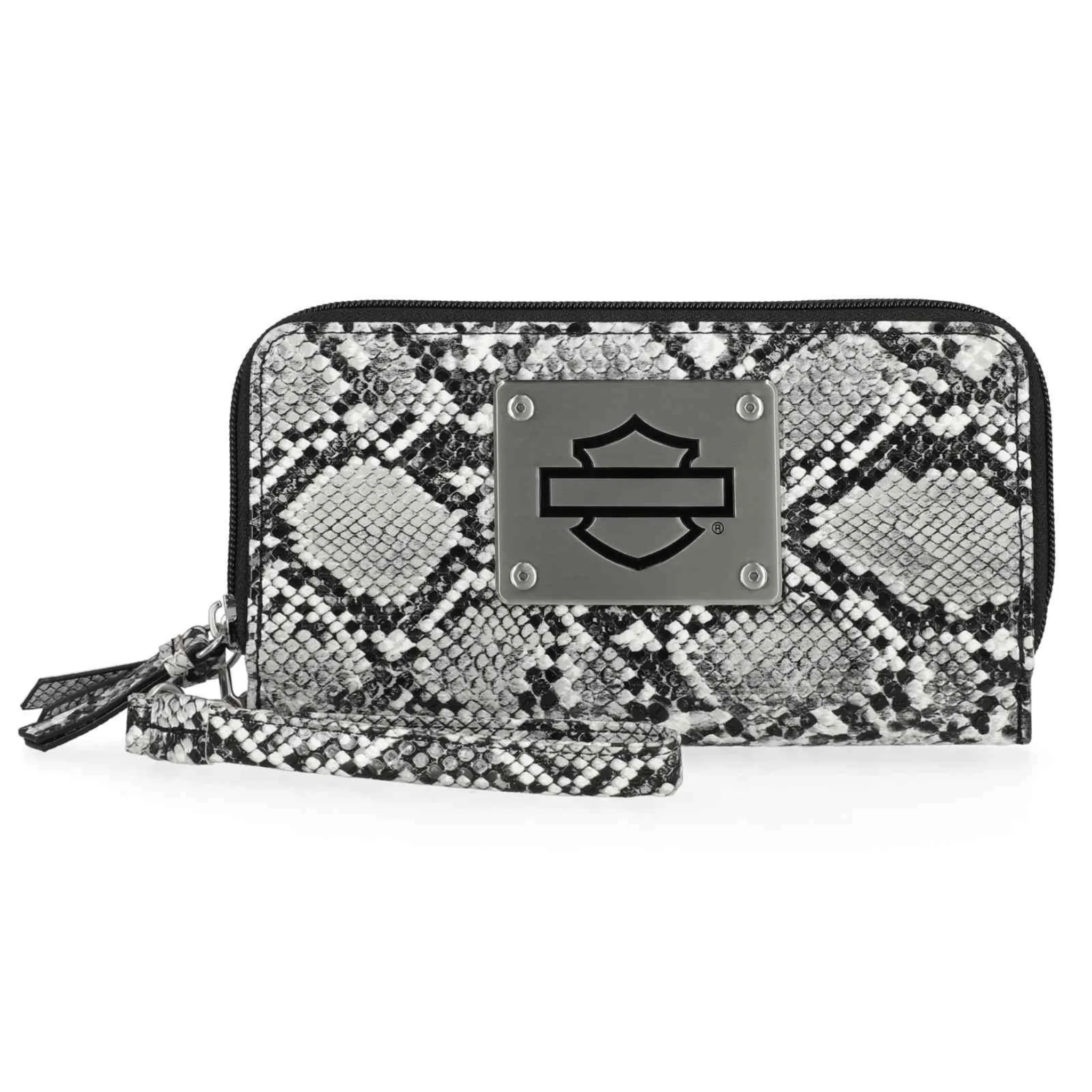 Harley-DavidsonĀ® Women's Python Print B&S Logo RFID Zip Around Wristlet - Black