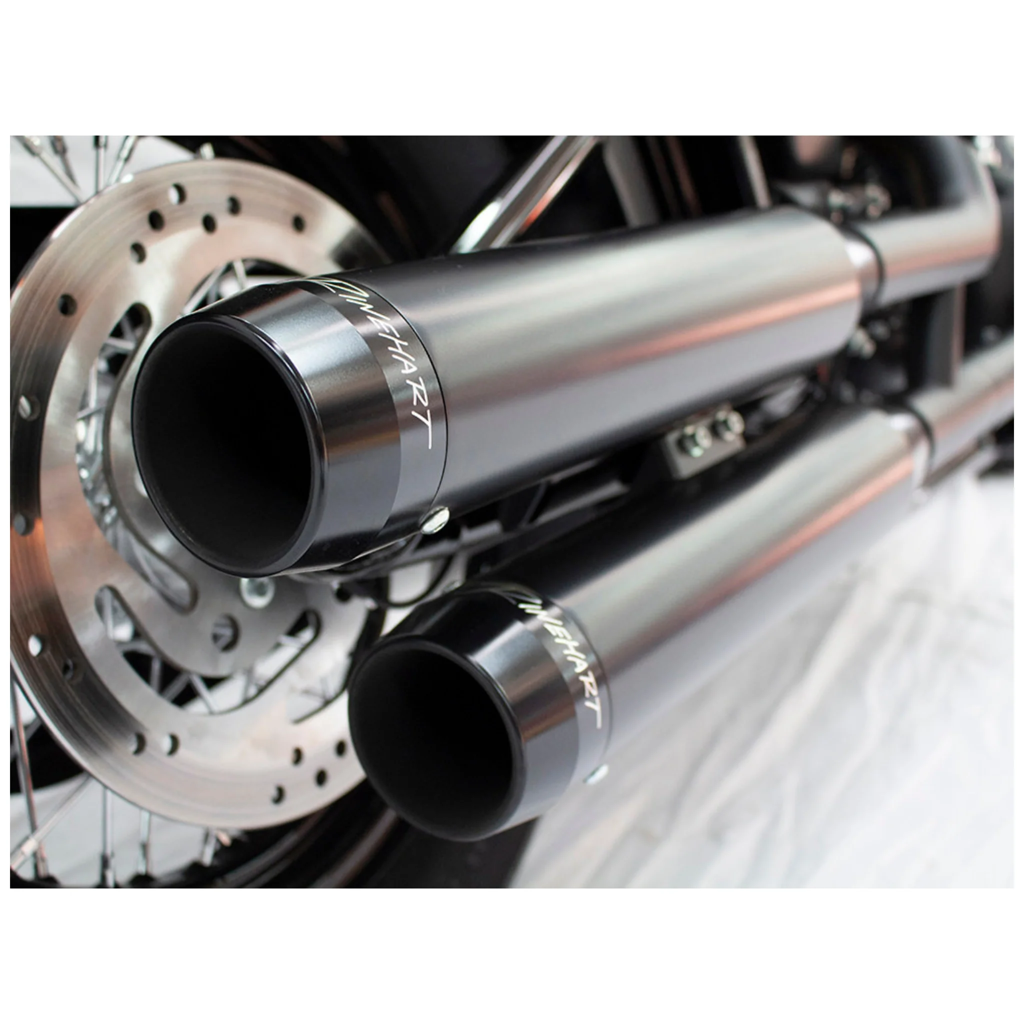 Rinehart Exhaust - 3-1/2in. Slip-On Mufflers – Black with Black Contrast Cut End Caps - M8 Softail - Image 2